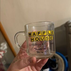 Waffle House Glass Coffee Mug - Yellow Logo these  clear coffee mugs early 60s s